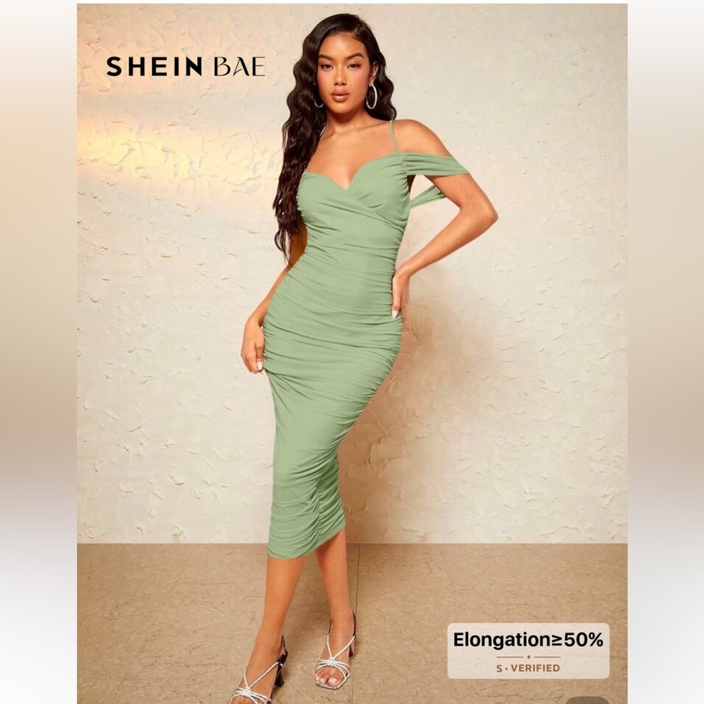 BNWT SHEIN BAE Green Ruched Midi Dress Size Small